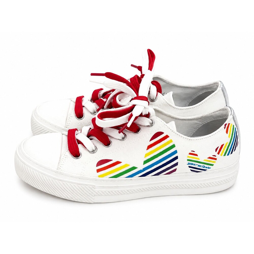 Stuart Weitzman Ollie Heart Sneakers Rainbow Pride Size 6 US Shoes White Comfy